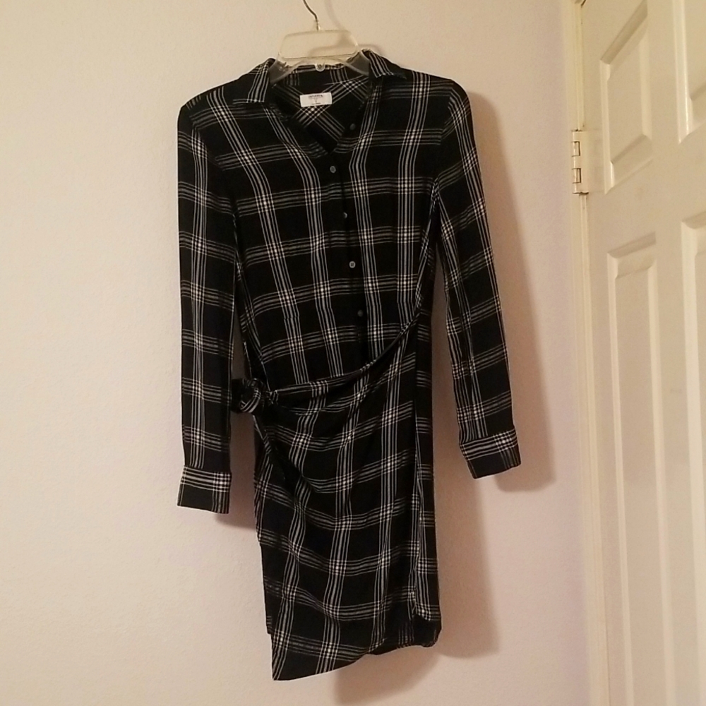 Women's Untuckit Tessa Shirt Dress Black and White Faux Wrap Size 0